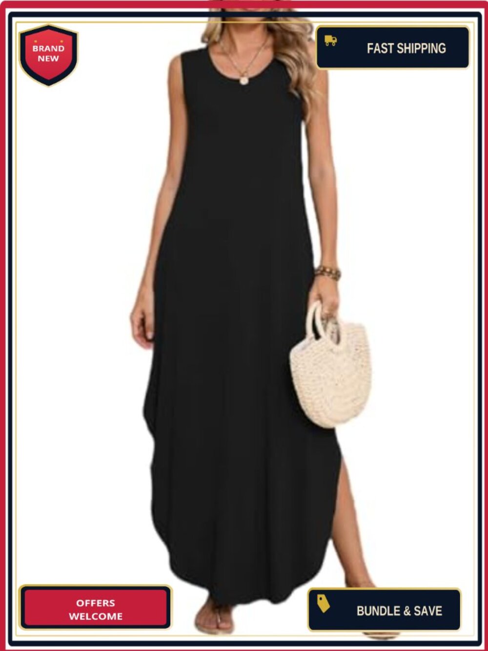 Plus Size Sleeveless Maxi Dress with Pockets Loose Fit Summer Beach Coverup